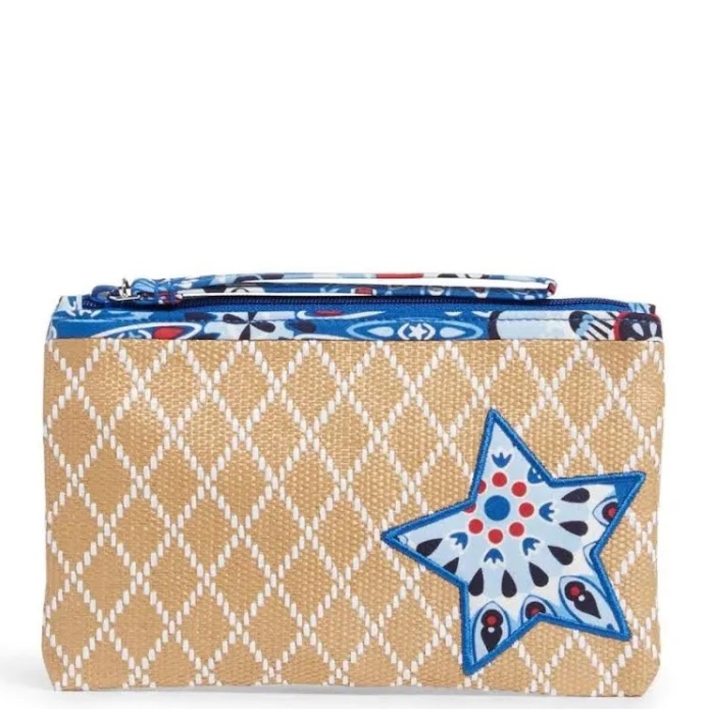 Vera Bradley NEW Fireworks Medallion Beach Straw Red White Blue Star Wristlet - Picture 3 of 8